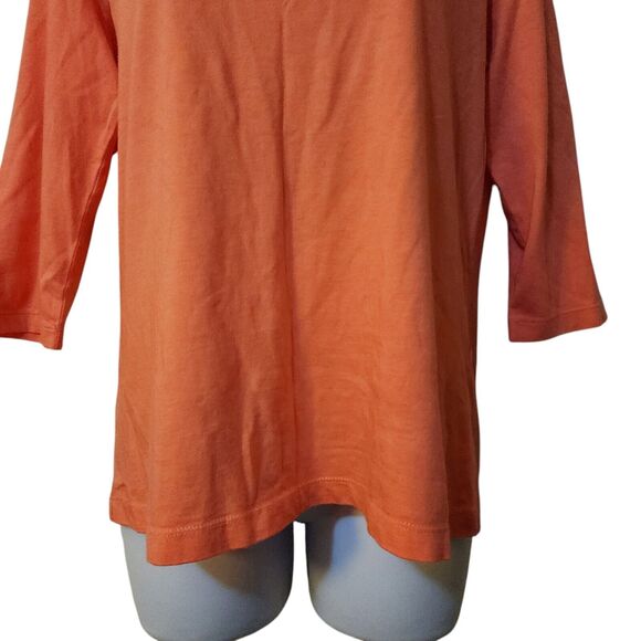Christopher & Banks Womens 3/4 Sleeve Basic Tee Size PM Orange Pleated Neckline - Picture 5 of 10